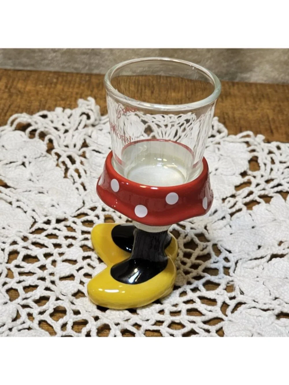 WDW Walt Disney World Minnie Mouse Shot Glass Vtg Feet Legs & Skirt